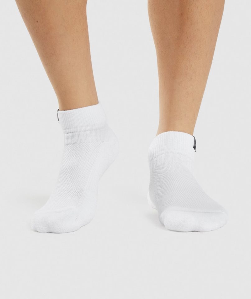 Gymshark Woven Tab Sneaker 3pk Socks White | NZ 6YAMGD